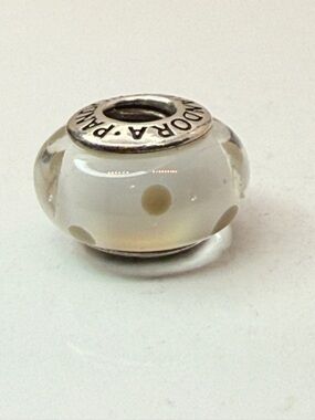 Retired Pandora White Polka Dot Murano Glass Charm 790602